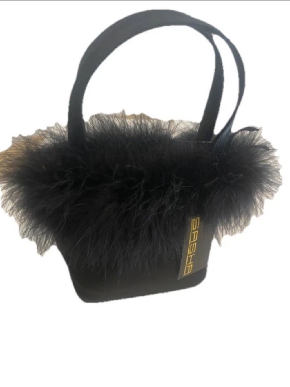 Sasha Black Satin Feather Trim Mini Evening Bag NWT Y2K Glam Purse